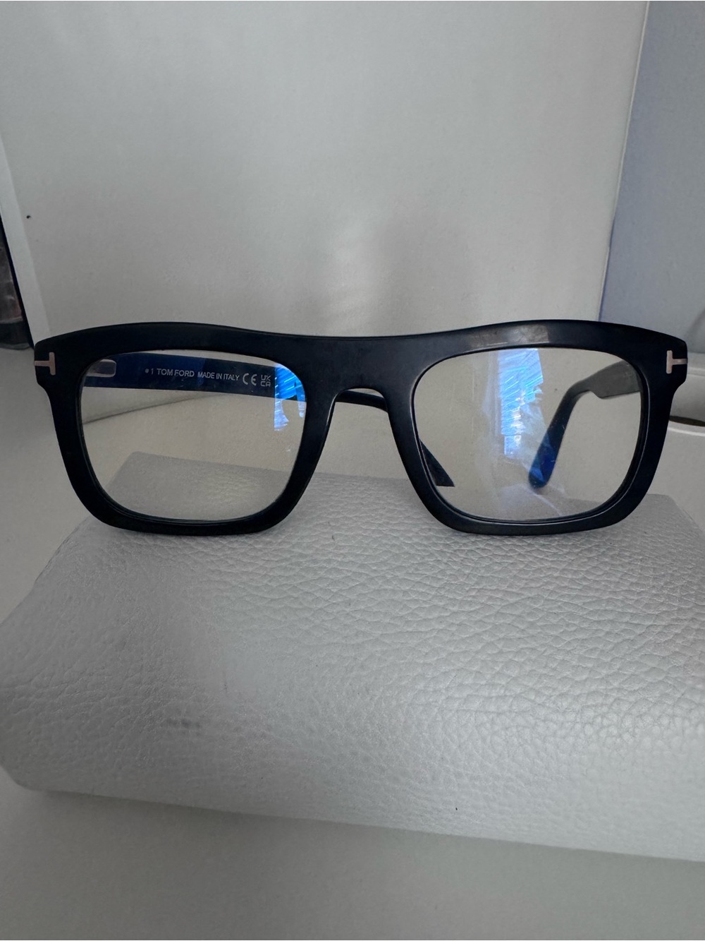 Tom Ford Matte Black Square Men's Glasses with Subtle Silver T Logo